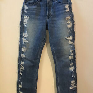 3x1 Denim Distressed Edgy Fringed Bottom Cropped